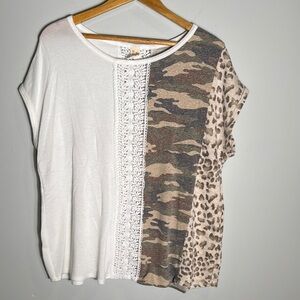 7th Ray White and‎ Brown Dolman Sleeve Boxy Tee